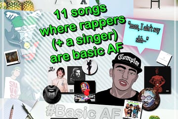 11 Songs Where Rappers (And a Singer) Keep It Basic AF [Photo Credits: 300 Entertainment, Bad Boy, Capitol, Cash Money, Columbia, Def Jam, Epic, GOOD, Interscope, Island, Motown, Pexels, Pixbay, RCA, Scumgang, Warner Bros.]